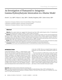 An Investigation of Flumazenil to Antagonize Gamma-Hydroxybutyrate Intoxication in a Murine Model
