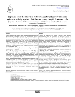 Saponins from the Rhizomes of Chamaecostus Subsessilis and Their Cytotoxic Activity Against HL60 Human Promyelocytic Leukemia Ce