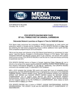 Fox Sports Racing New Face of All Things Fast in Canada, Caribbean