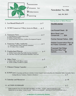 Newsletter No. 346 Wilderness July 30, 2019 Planning