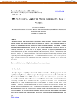 Effects of Spiritual Capital on Muslim Economy: the Case of Malaysia