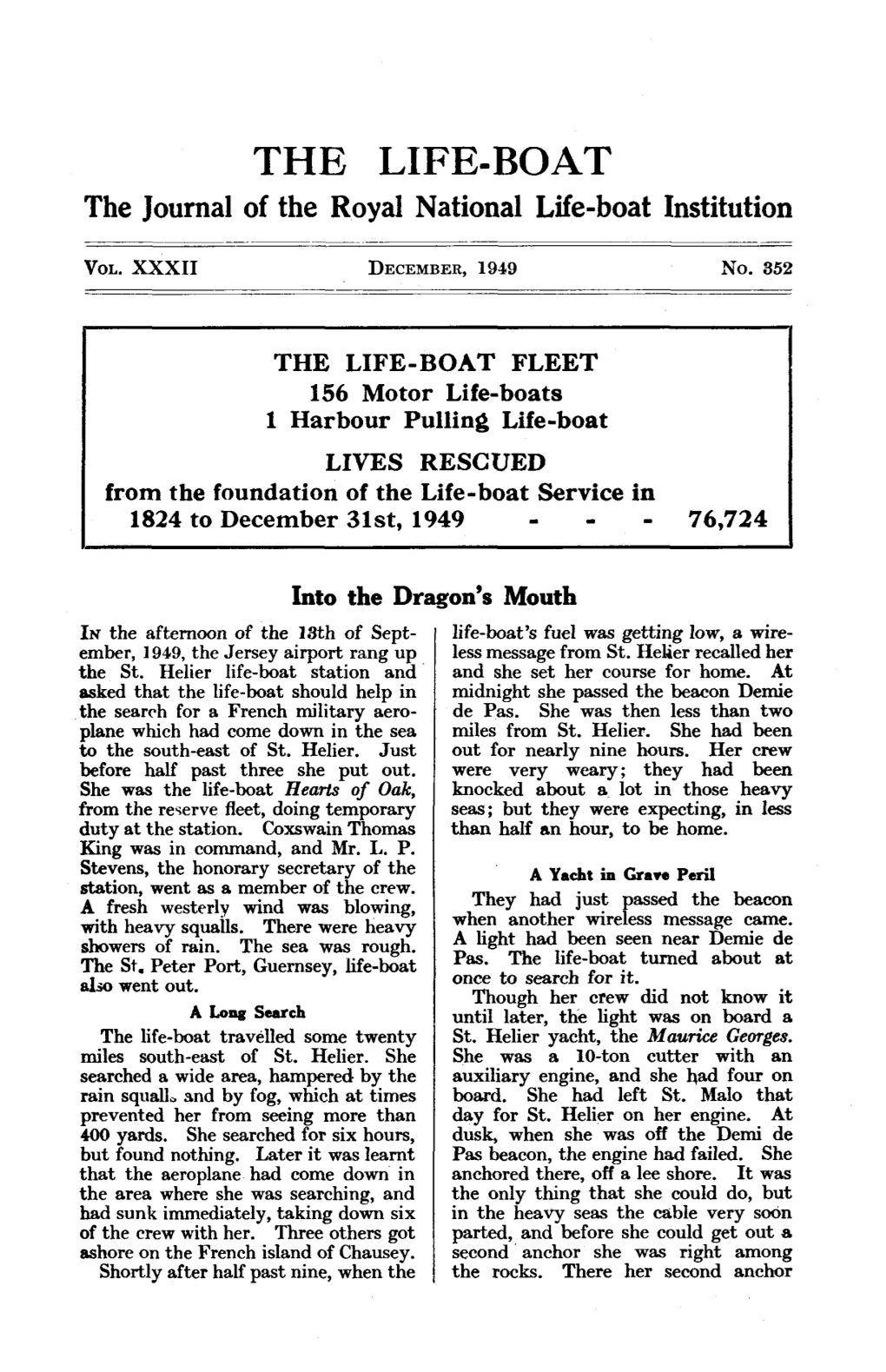 THE LIFE-BOAT the Journal of the Royal National Life-Boat Institution