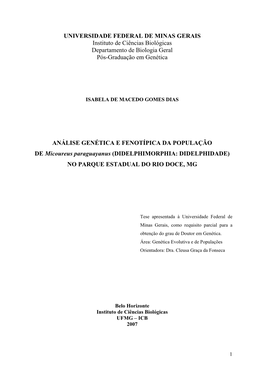 UNIVERSIDADE FEDERAL DE MINAS GERAIS Instituto De Ciências Biológicas Departamento De Biologia Geral Pós-Graduação Em Genética