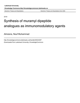 Synthesis of Muramyl Dipeptide Analogues As Immunomodulatory Agents