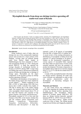 Myctophid Discards from Deep Sea Shrimp Trawlers Operating Off South-West Coast of Kerala