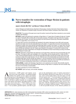 Nerve Transfers for Restoration of Finger Flexion in Patients with Tetraplegia