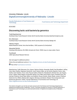 Discovering Lactic Acid Bacteria by Genomics