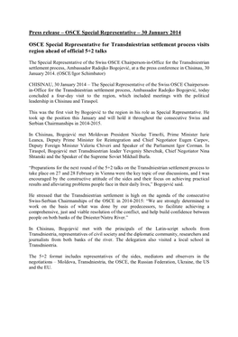 30 January 2014 OSCE Special Representative for Transdniestrian