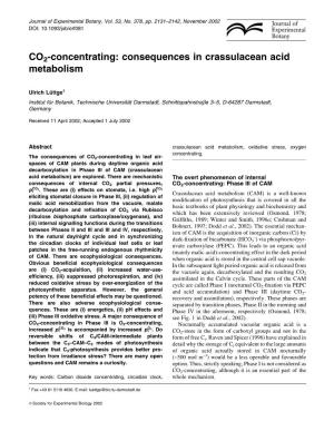 CO2-Concentrating: Consequences in Crassulacean Acid Metabolism