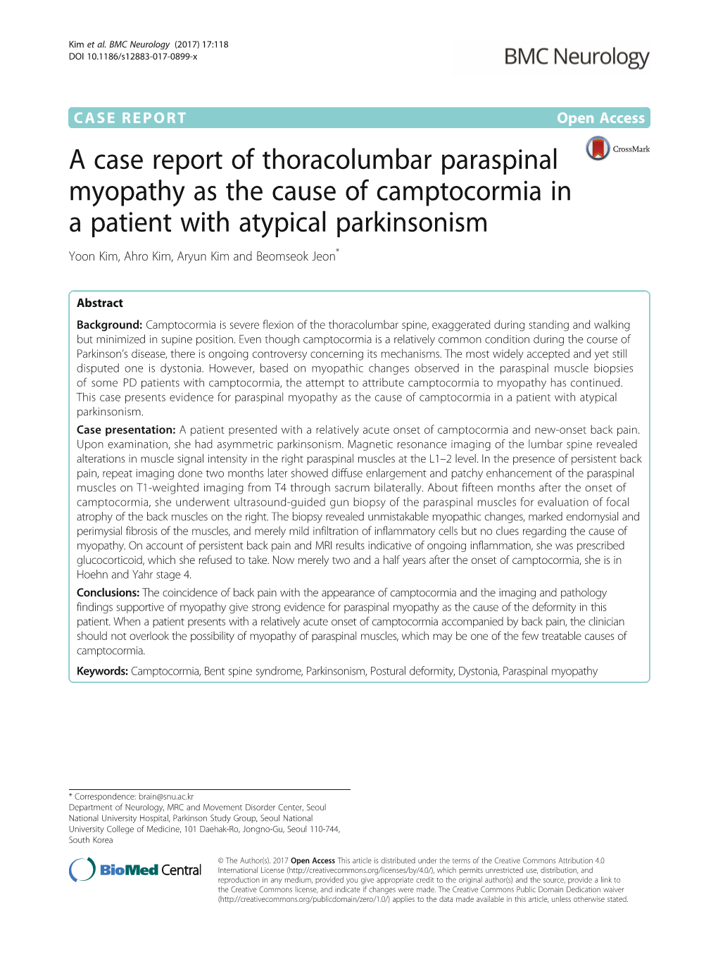 A Case Report of Thoracolumbar Paraspinal Myopathy As the Cause of Camptocormia in a Patient with Atypical Parkinsonism