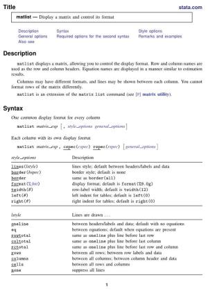 Matlist — Display a Matrix and Control Its Format
