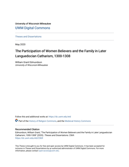 The Participation of Women Believers and the Family in Later Languedocian Catharism, 1300-1308