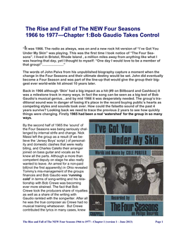 The Rise and Fall of the NEW Four Seasons 1966 to 1977—Chapter 1:Bob Gaudio Takes Control