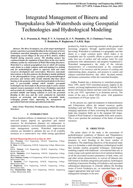 Integrated Management of Bineru and Thurpukalava Sub-Watersheds Using Geospatial Technologies and Hydrological Modeling