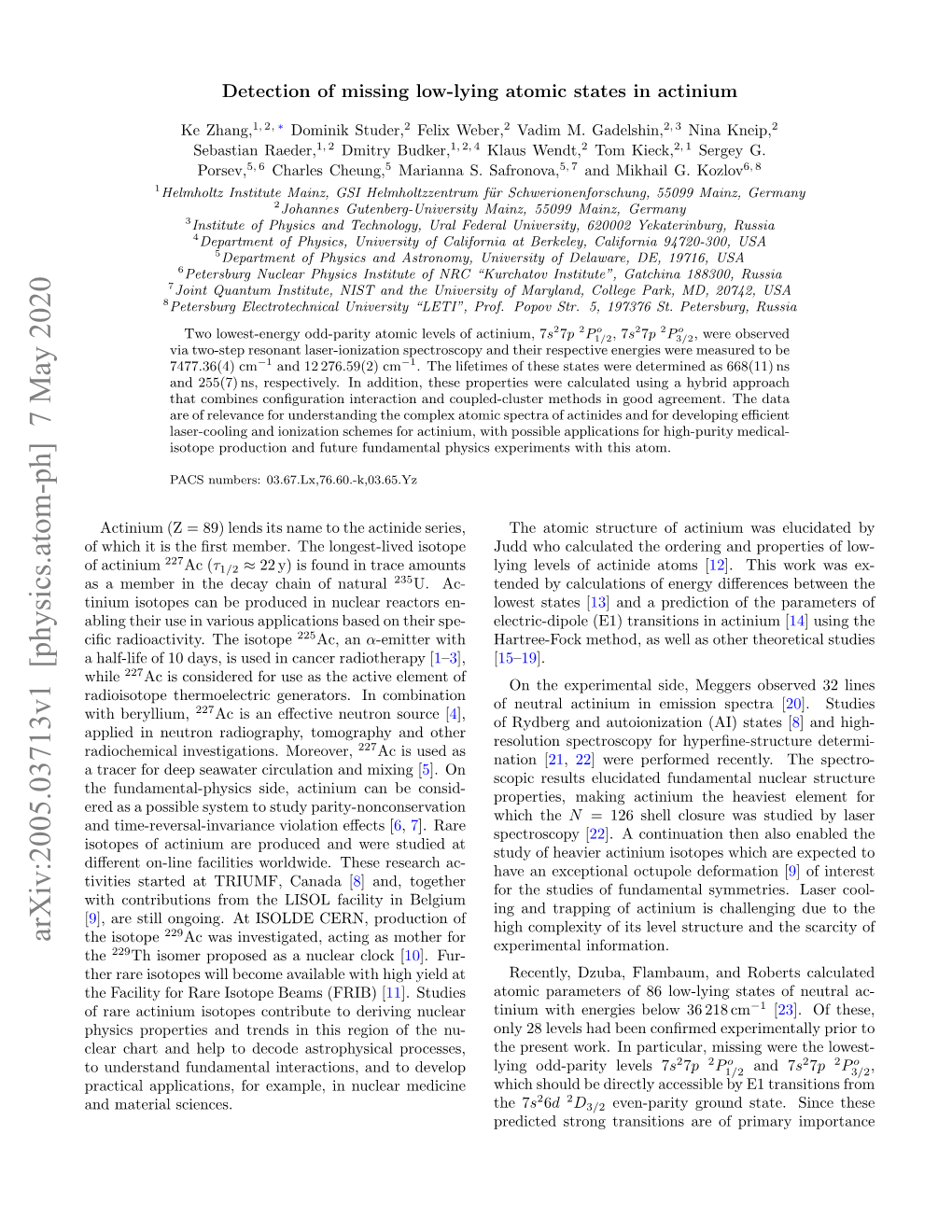 Detection of Missing Low-Lying Atomic States in Actinium