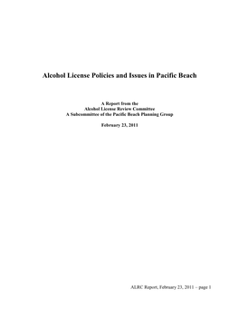 Alcohol License Policies and Issues in Pacific Beach