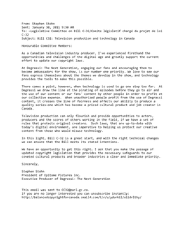 Legislative Committee on Bill C-32/Comite Législatif Chargé Du Projet De Loi C-32 Subject: Bill C32: Television Production and Technology in Canada