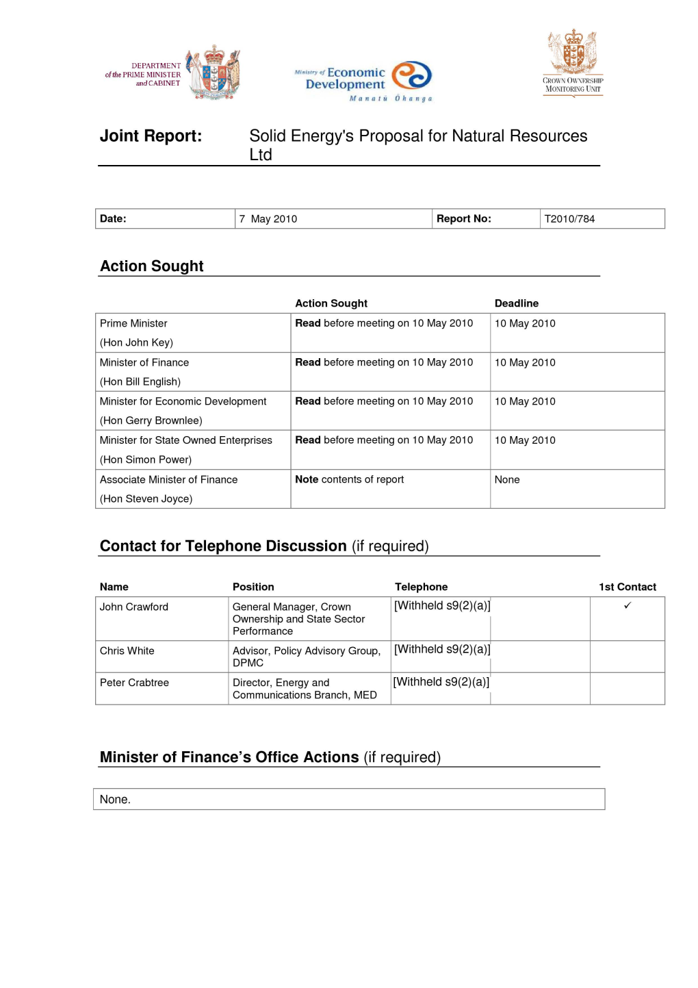 Joint Report: Solid Energy's Proposal for Natural Resources Ltd