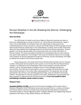 Romani Realities in the US: Breaking the Silence