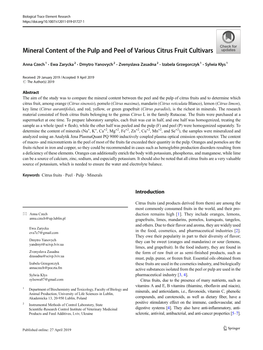 Mineral Content of the Pulp and Peel of Various Citrus Fruit Cultivars