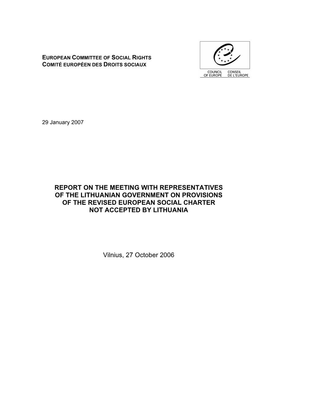 Report on the Meeting with Representatives of the Lithuanian Government on Provisions of the Revised European Social Charter Not Accepted by Lithuania