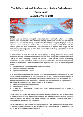 The 1St International Conference on Spring Technologies Tokyo, Japan November 16-18, 2015