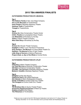 2015 Tba Awards Finalists