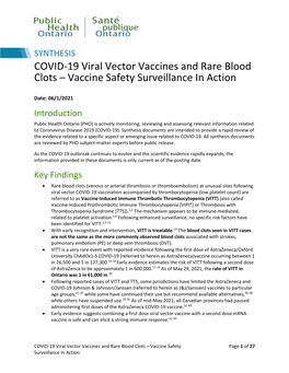 COVID-19 Viral Vector Vaccines and Rare Blood Clots – Vaccine Safety Surveillance in Action