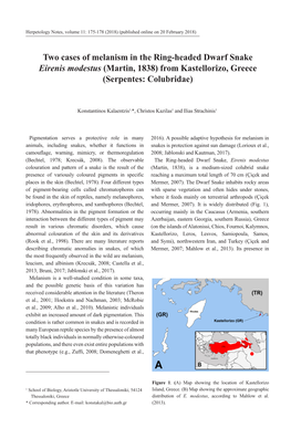 Two Cases of Melanism in the Ring-Headed Dwarf Snake Eirenis Modestus (Martin, 1838) from Kastellorizo, Greece (Serpentes: Colubridae)