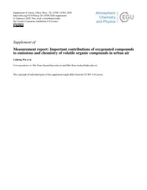 Supplement of Measurement Report: Important Contributions of Oxygenated Compounds to Emissions and Chemistry of Volatile Organic Compounds in Urban Air