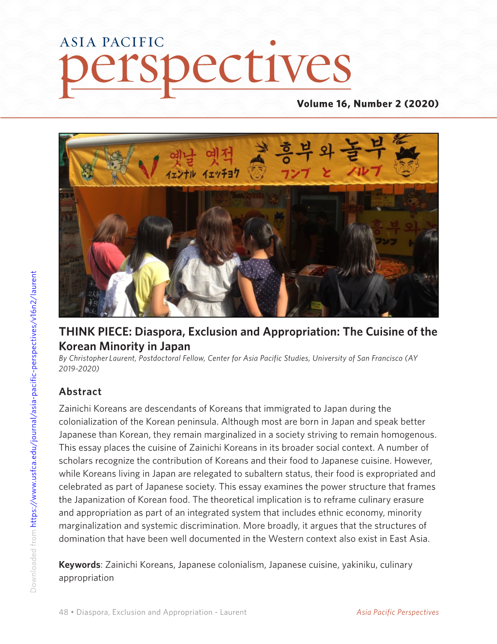 The Cuisine of the Korean Minority in Japan by Christopher Laurent, Postdoctoral Fellow, Center for Asia Pacific Studies, University of San Francisco (AY 2019-2020)