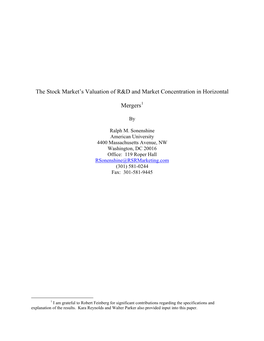 The Stock Market's Valuation of R&D and Market Concentration In