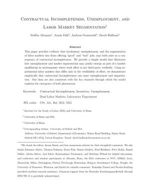 Contractual Incompleteness, Unemployment, and Labor Market Segmentation†