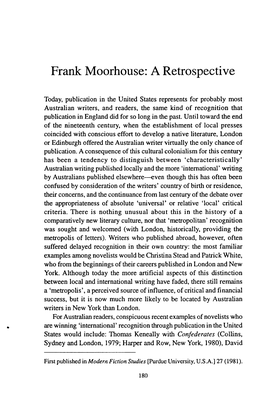 Frank Moorhouse: a Retrospective