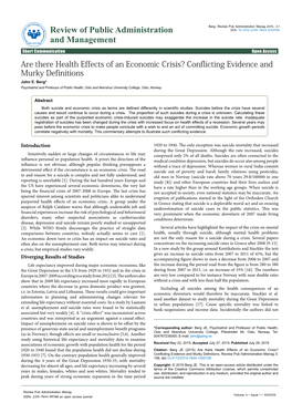 Are There Health Effects of an Economic Crisis? Conflicting Evidence and Murky Definitions John E