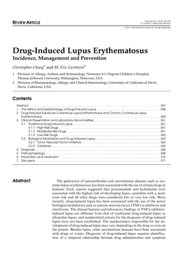 Drug-Induced Lupus Erythematosus Incidence, Management and Prevention