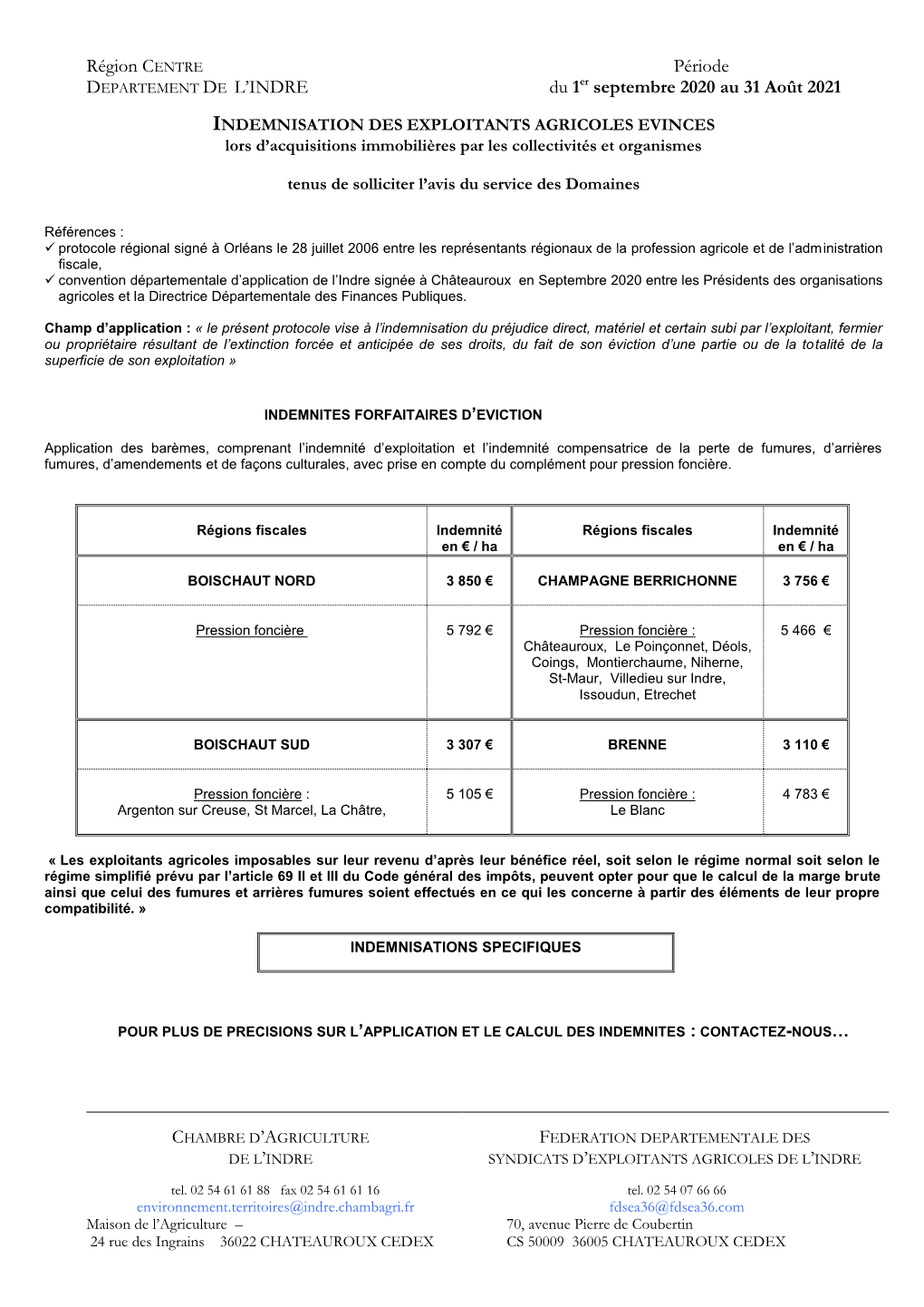 INDRE Du 1Er Septembre 2020 Au 31 Août 2021