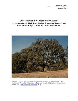 Oak Woodlands of Mendocino County: an Assessment of Their Distribution, Ownership Patterns and Policies and Projects Affecting Their Conservation