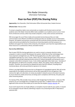 Peer-To-Peer (P2P) File Sharing Policy