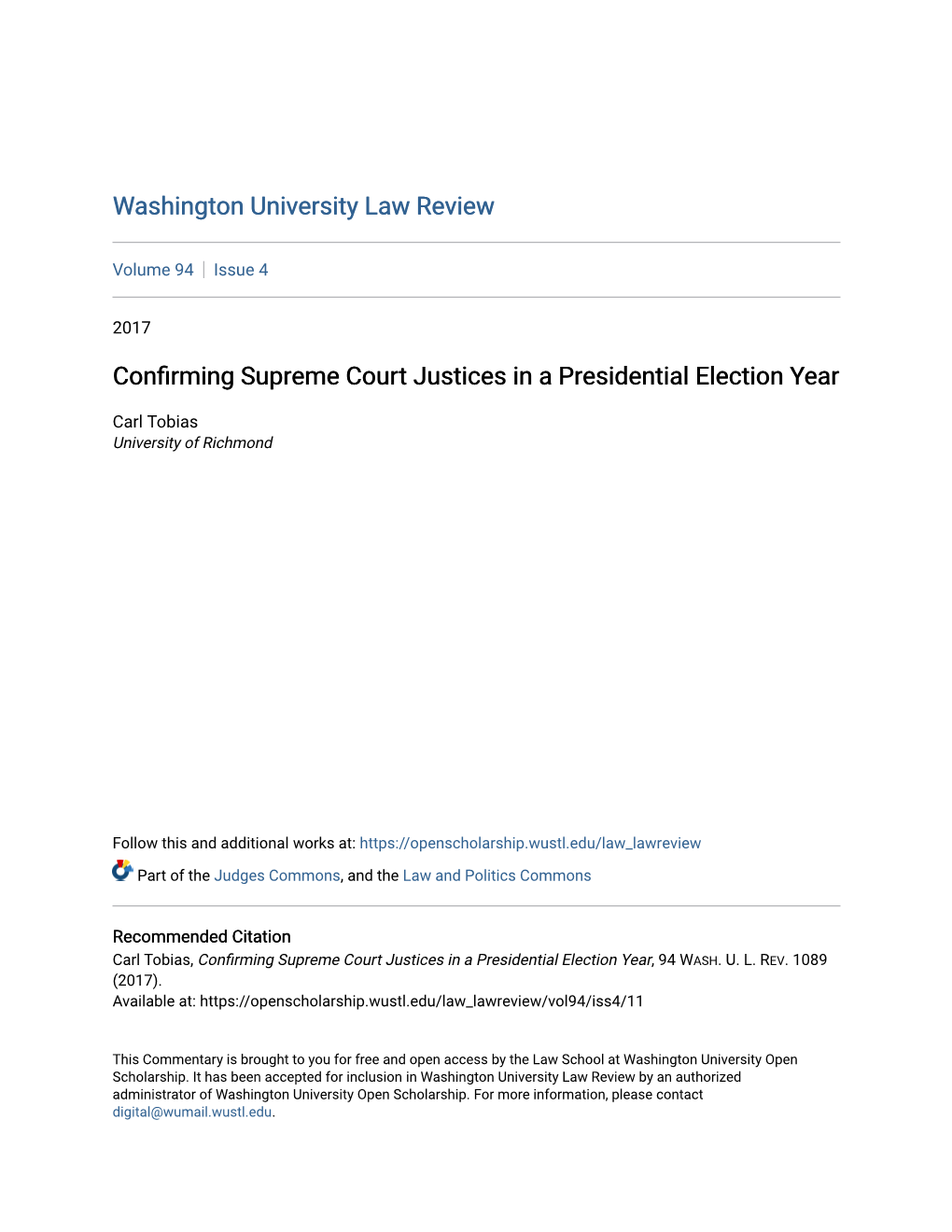 Confirming Supreme Court Justices in a Presidential Election Year