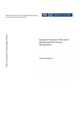 European Cooperative Movement – Background and Common Denominators
