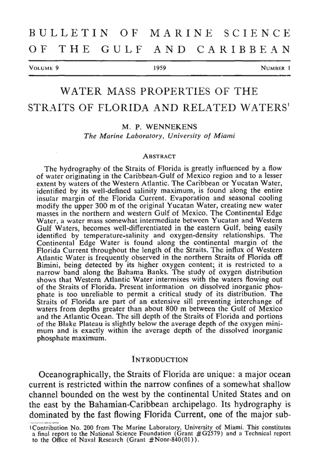 Water Mass Properties of the Straits of Florida and Related Waters)