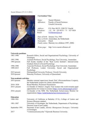Naomi Ellemers Affiliation: Faculty of Social Sciences Utrecht University