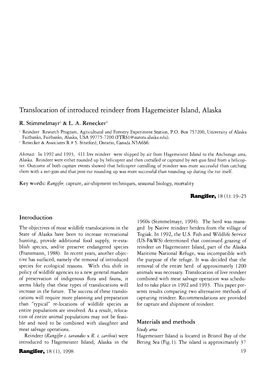 Translocation of Introduced Reindeer from Hagemeister Island, Alaska