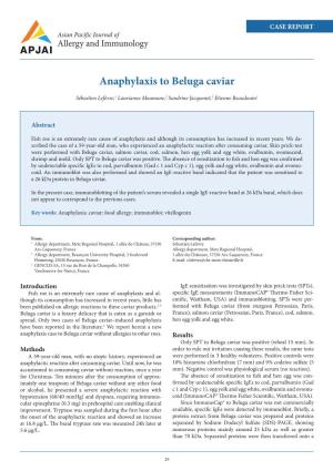 Anaphylaxis to Beluga Caviar