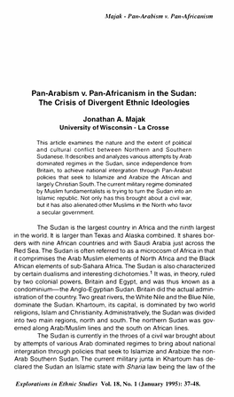 Pan-Arabism V. Pan-Africanism in the Sudan: the Crisis of Divergent Ethnic Ideologies