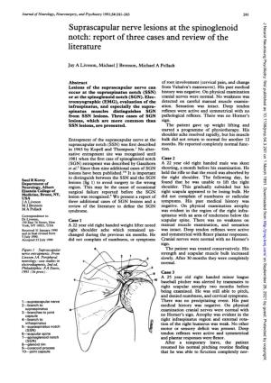 Suprascapular Nerve Lesions at the Spinoglenoid Notch: Report of Three Cases and Review of the Literature 243