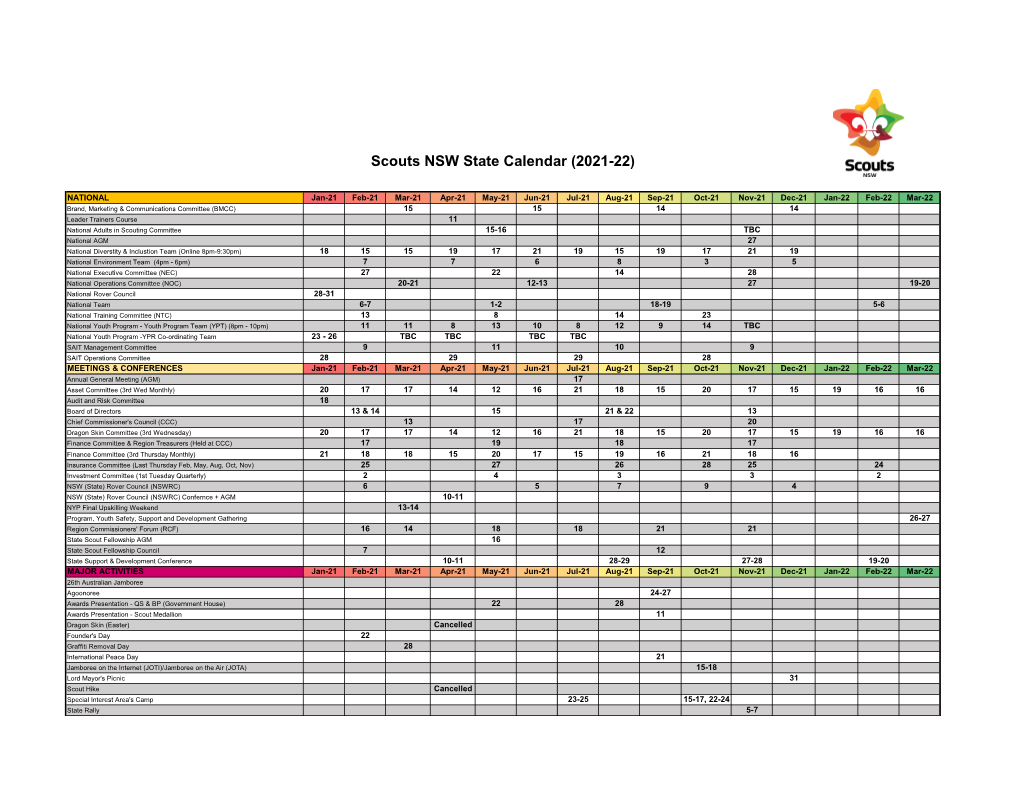 Scouts NSW State Calendar (2021-22)