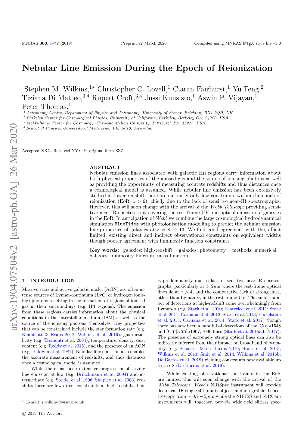 Nebular Line Emission During the Epoch of Reionization