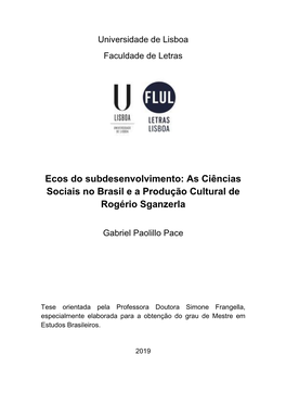 Ecos Do Subdesenvolvimento: As Ciências Sociais No Brasil E a Produção Cultural De Rogério Sganzerla